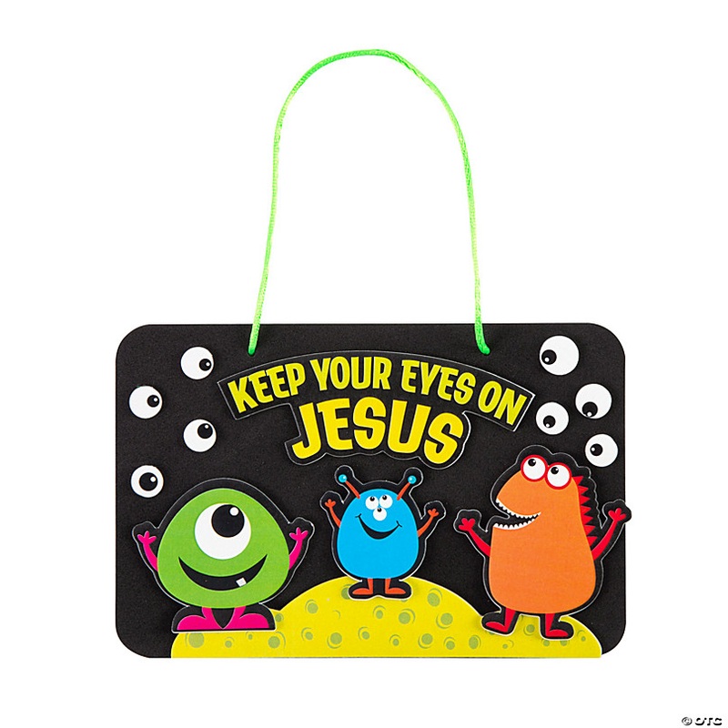 Religious Glow-in-the-Dark Keep Your Eyes on Jesus Monster Sign Foam Craft Kit - Makes 12