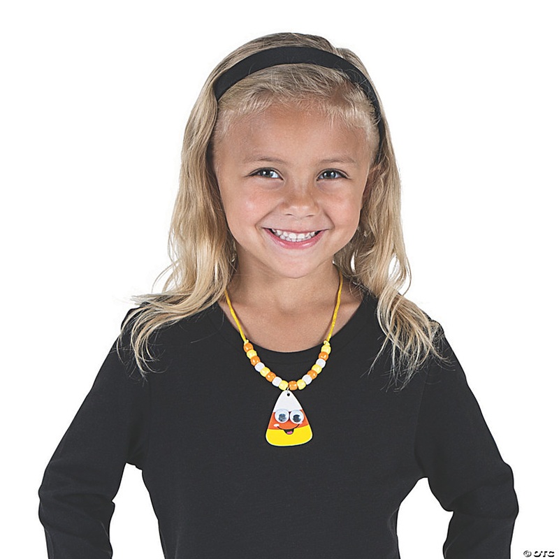 Smile Face Candy Corn Beaded Necklace Craft Kit - Makes 12