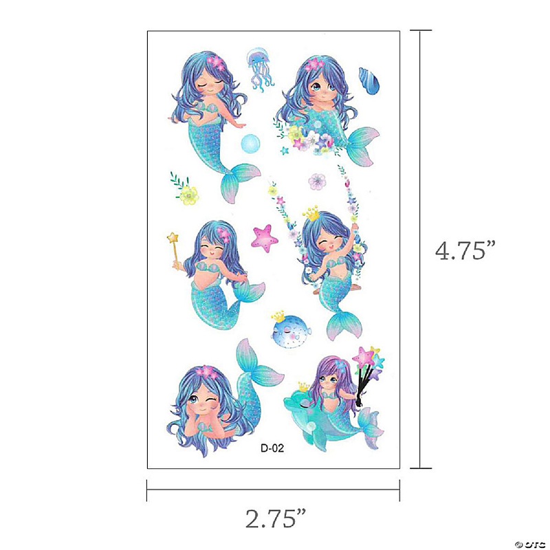 Wrapables Waterproof Temporary Tattoos for Children, 20 sheets, Mermaids