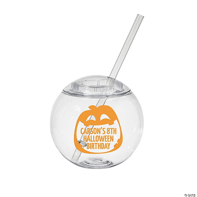 15 oz. Personalized Clear Round Halloween Reusable BPA-Free Plastic Cups with Lids & Straws - 25 Ct.