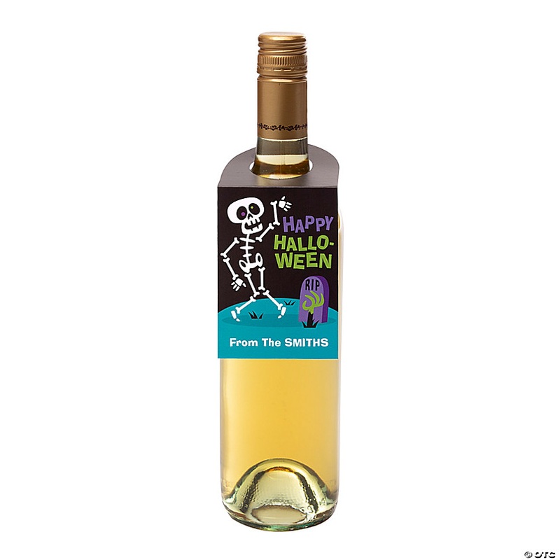 2 3/4 x 6 1/2 Personalized Skeleton Halloween Party Cardstock Bottle Hang Tags - 6 Pc.