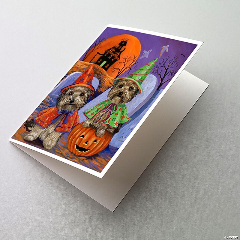 Caroline's Treasures Halloween, Yorkie Halloween Haunted House Greeting Cards and Envelopes Pack of 8, 7 x 5, Dogs