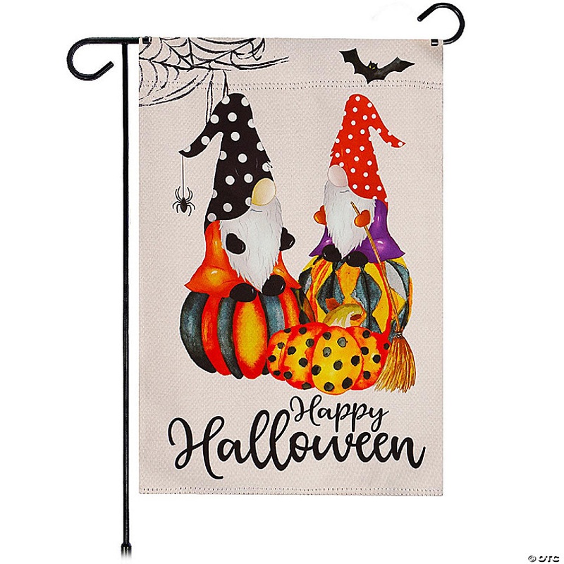 G128 12x18 Blockout Fabric Halloween Two Witch Gnomes Garden Flag