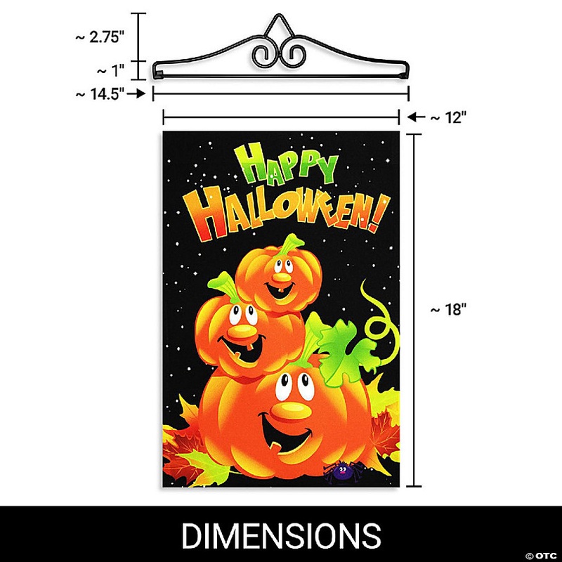 G128 Combo Set: Garden Flag Hanger AND Garden Flag Happy Halloween 3 Pumpkins 12x18