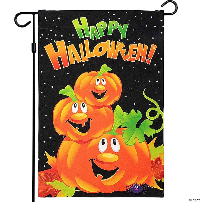 G128  Halloween Garden Flag, Happy Halloween Quote with Pumpkins Garden Yard Decorations, Rustic Holiday Seasonal Outdoor Flag 12 x 18 Inch