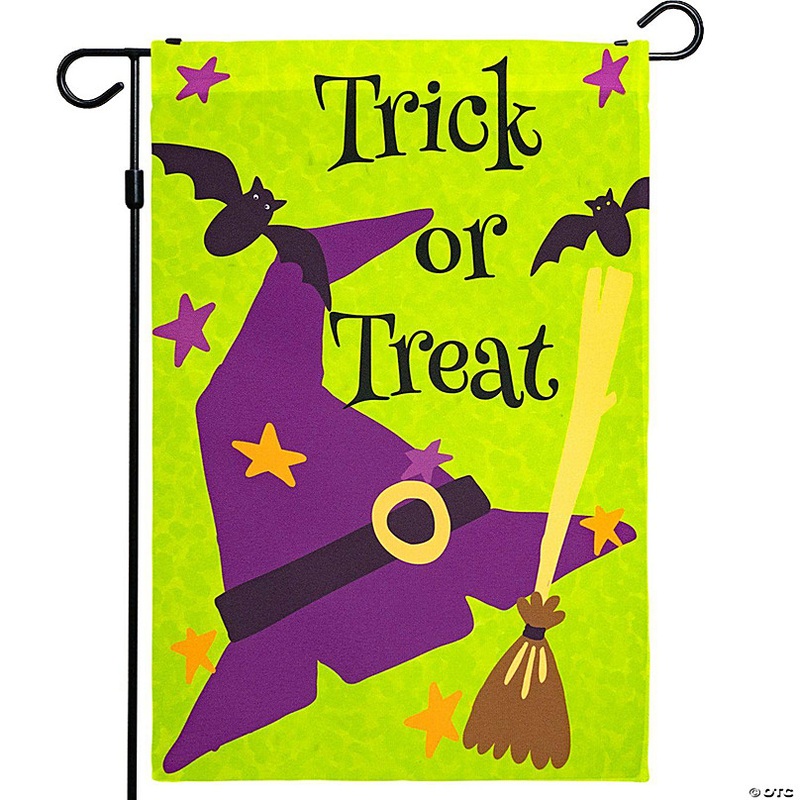 G128  Halloween Garden Flag, Trick or Treat Quote with Witch Garden Yard Decorations, Rustic Holiday Seasonal Outdoor Flag 12 x 18 Inch