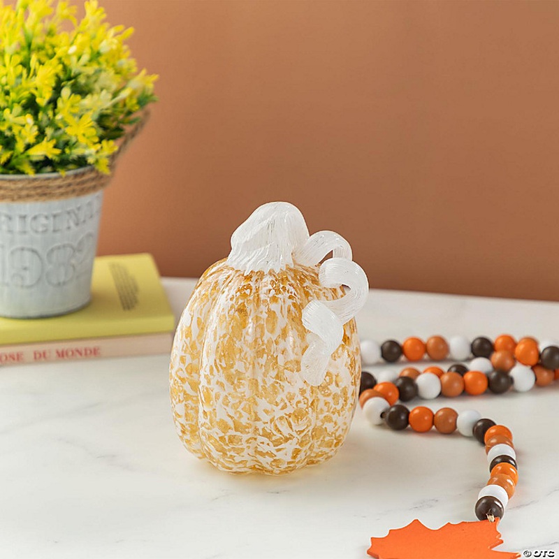 Glitzhome 5.5H Fall Amber Dots Glass Pumpkin