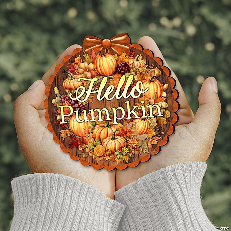 Hello Pumpkin Wooden Ornaments By G. Debrekht - Thanksgiving Halloween Decor