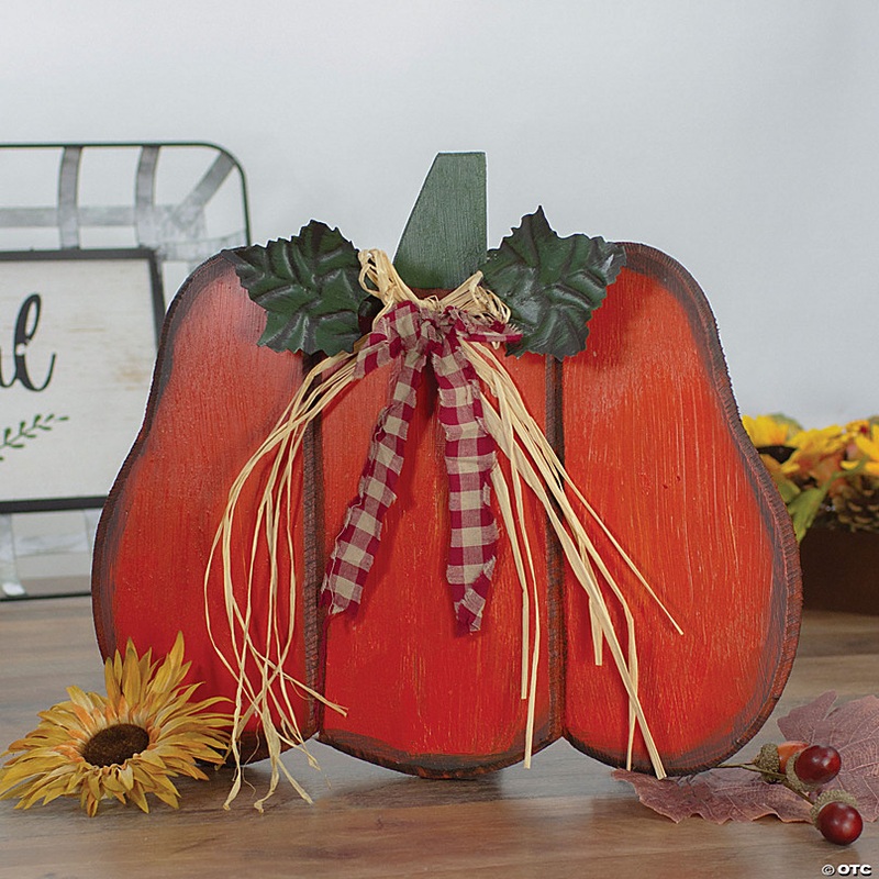 Northlight 10 Green and Orange Fall Harvest Wood Pumpkin