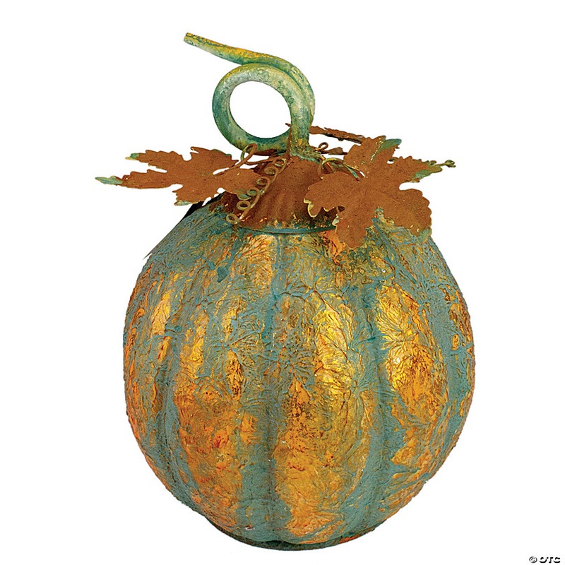 Northlight 13 Orange and Green Autumn Pumpkin Tabletop Decor- Metal