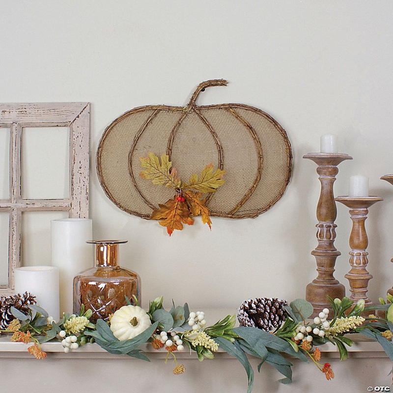 Northlight 19 Beige Burlap and Vine Pumpkin Fall Harvest Wall Hanging