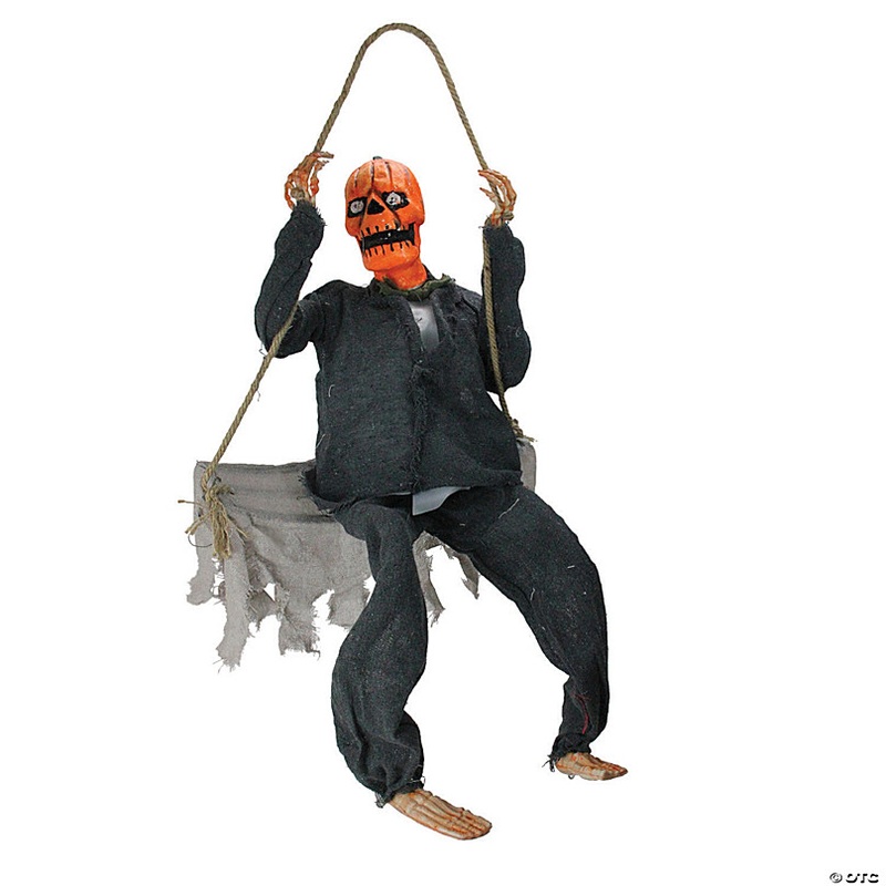 Northlight 28 Black and Orange Hanging Play Swing Pumpkin Man Halloween Decor