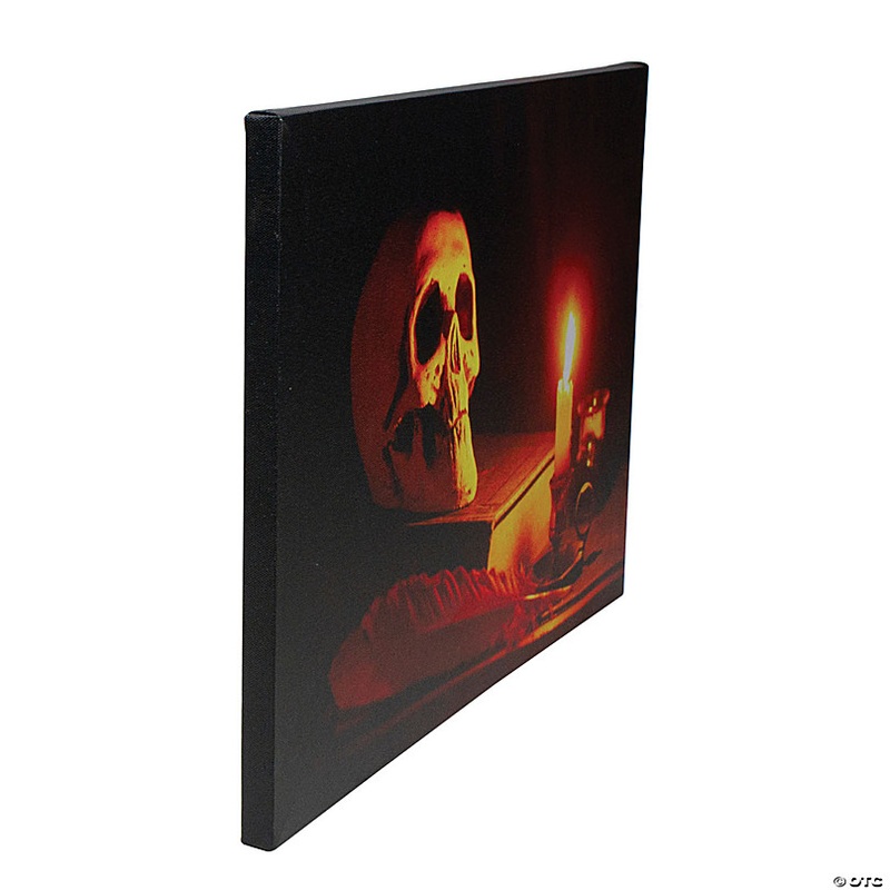 Northlight Black and Orange LED Lighted Skull Halloween Wall Art 12 x 15.75