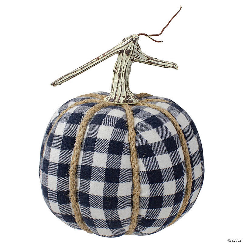 Northlight Dark Blue and White Plaid Fall Harvest Tabletop Pumpkin