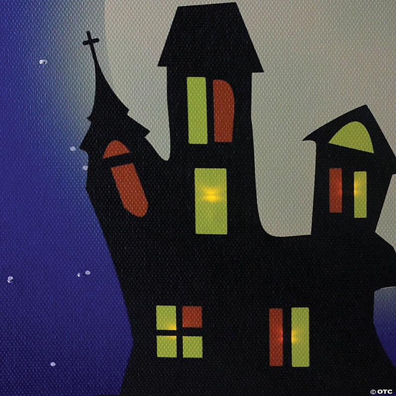 Northlight Fiber Optic and LED Lighted Witch in the Moon Halloween Canvas Wall Art 12 x 15.75