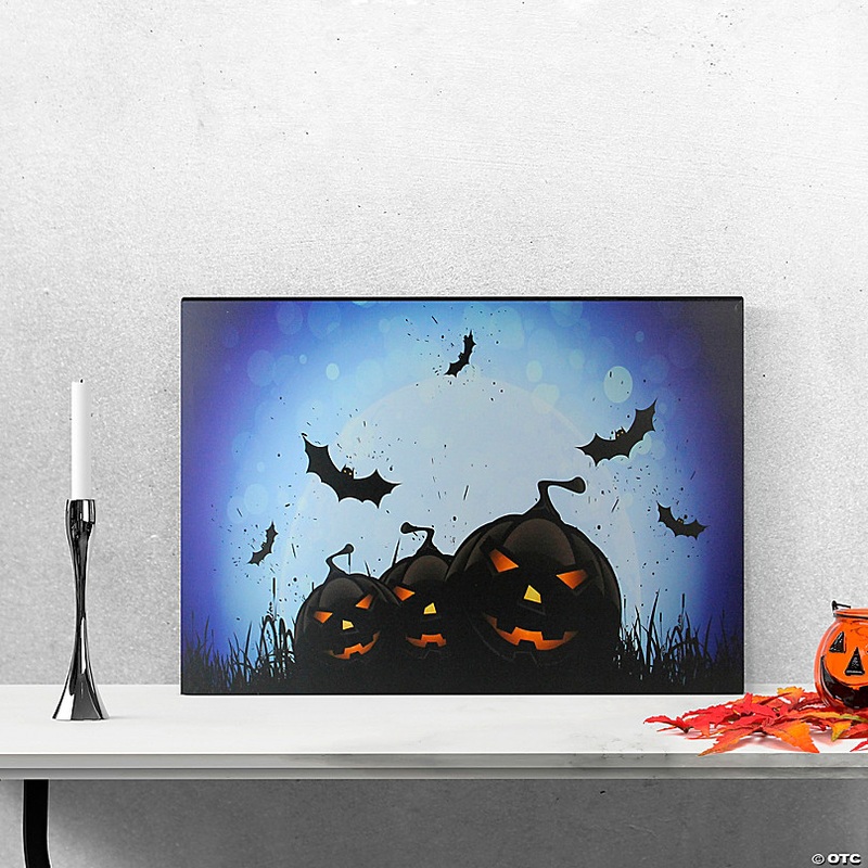 Northlight LED Lighted Jack-O-Lanterns and Bats Halloween Canvas Wall Art 23.5 x 15.5