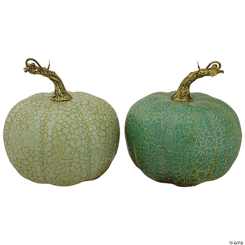 Northlight Set of 2 Green Fall Harvest Tabletop Pumpkins 5