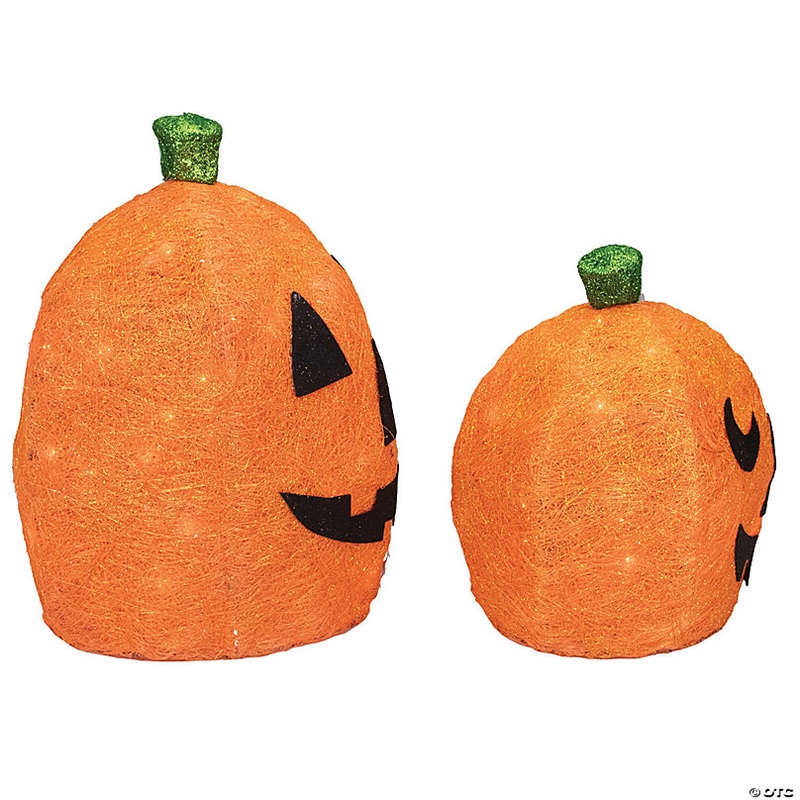 Northlight Set of 2 Orange Lighted Sisal Pumpkins Outdoor Halloween Decorations