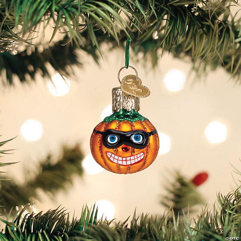 Old World Christmas Blown Glass Hanging Ornament for Halloween, Mini Masked Jack O FeetLantern with OWC Gift Box