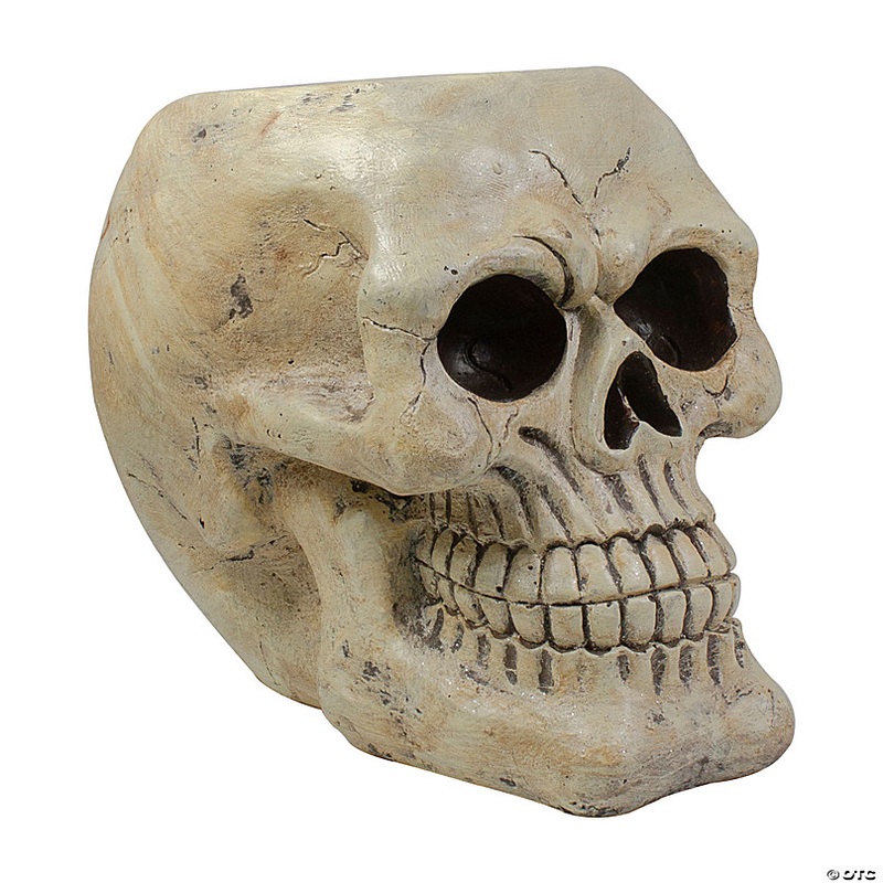 11 Ivory and Black Halloween Skull Tabletop Decoration