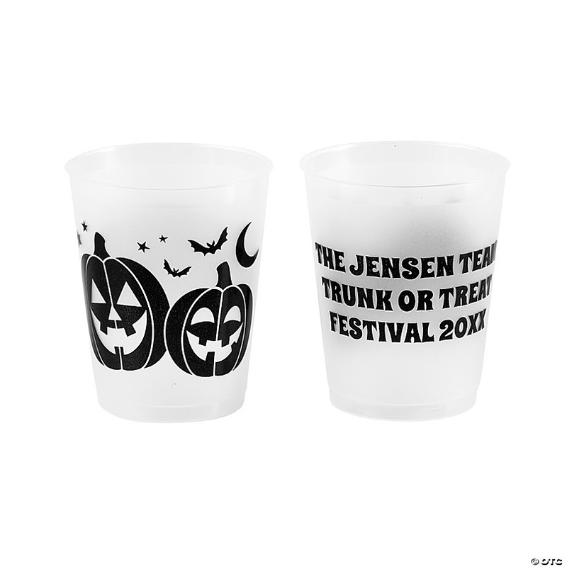 3 3/4 16 oz. Bulk 50 Ct. Personalized Jack-O-Lantern Frosted Reusable Plastic Cups