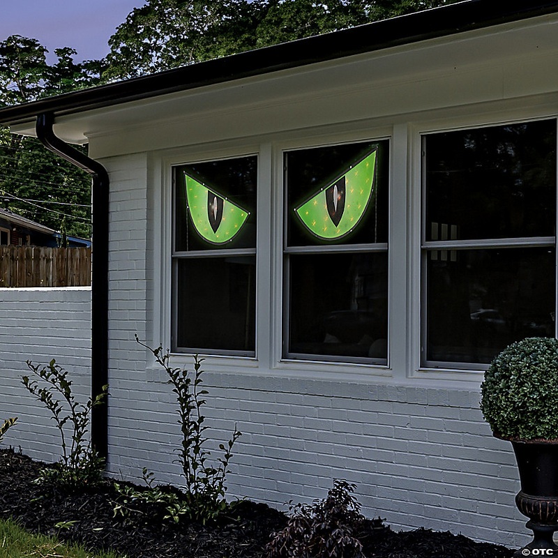 42 Lighted Green and Black Eyes Halloween Window Silhouette Decoration