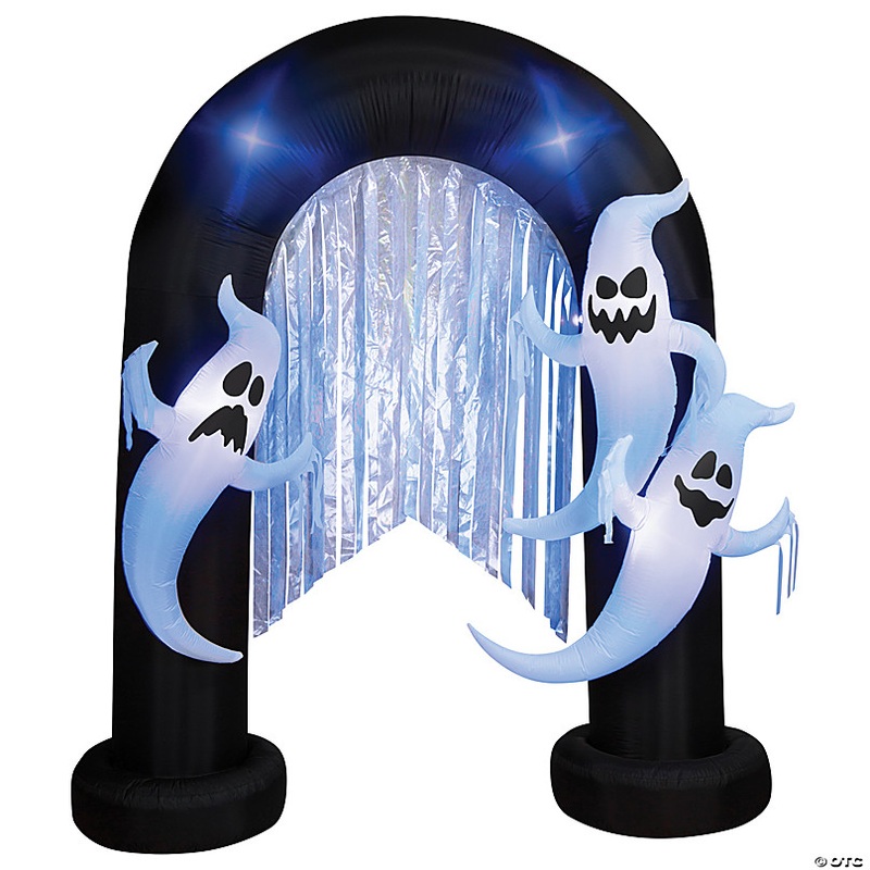 96 Airblown Inflatable Lightshow Archway w/ Ghosts Black Light Halloween Yard Decoration