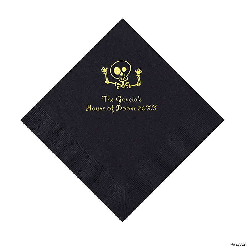 Black Skeleton Personalized Napkins with Gold Foil - 50 Pc. Luncheon