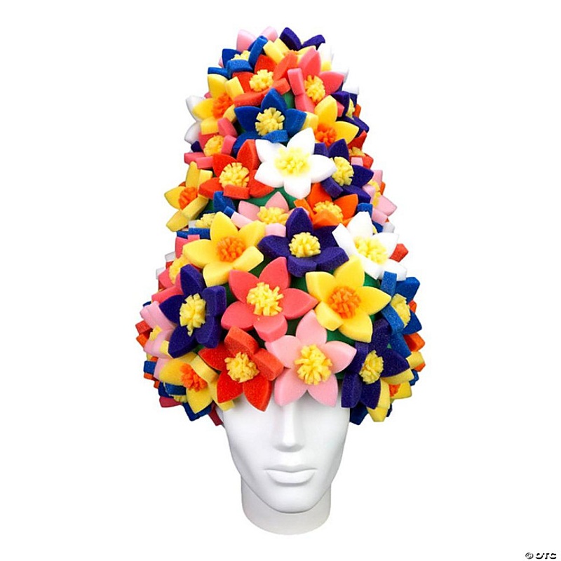 Foam Party Hats Large Bun With Flowers - Photo Booth Prop - Party Favors -Halloween - Crazy Hat Day