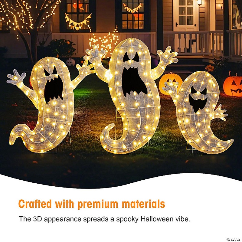 Glitzhome Set of 3 Lighted Halloween 2.5D Ghosts Family Outdoor Dcor with 200 Warm white LED Lights (KD