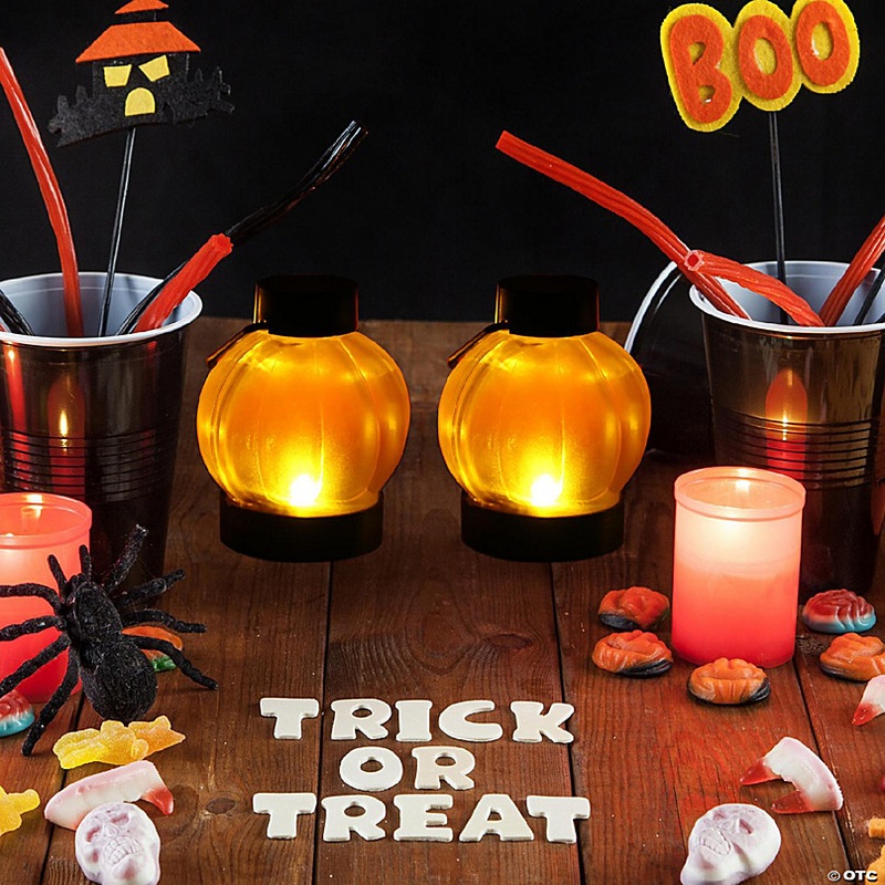 IMAGE 12 Packs LED Pumpkin Tealight Candles Flameless for Halloween