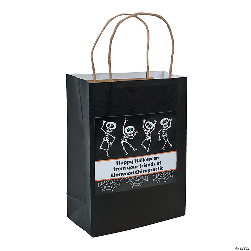 Medium Personalized Skeleton Halloween Kraft Paper Gift Bags - 12 Pc.