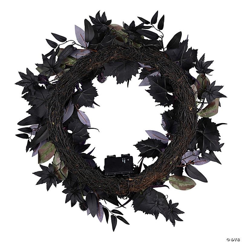 National Tree Company 24 Artificial Scare in the Air Halloween Wreath, 30 Purple LED Lights, Battery Operated