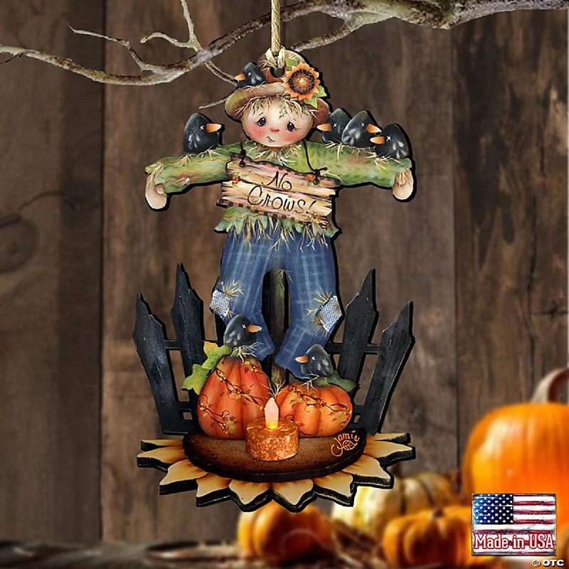 No Crows Scarecrow Wooden Ornament Halloween by J. Mills-Price - Thanksgiving Halloween Decor