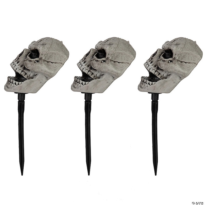 Set of 3 Skull Stakes Outdoor Yard Halloween Decorations