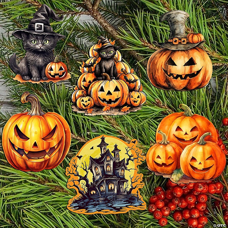 Spooky Pumpkins Wooden Decorative Clip-On Ornaments Set Of 6 By G.Debrekht