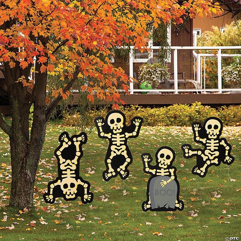 15 3/4 - 21 3/4 Halloween Skeleton Yard Signs - 4 Pc.