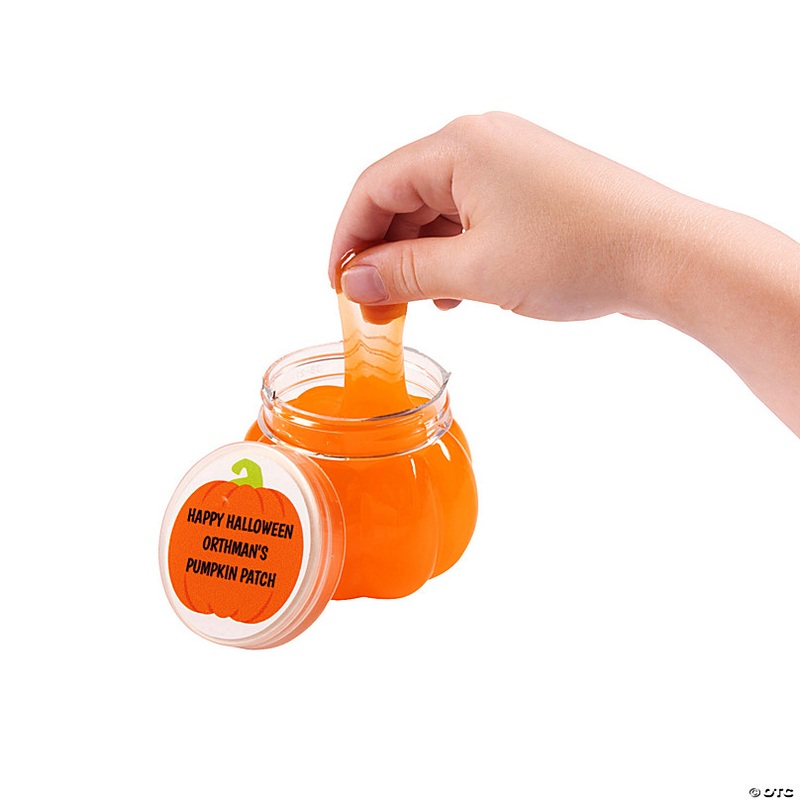 2 Personalized Pumpkin-Shaped Containers of Orange Slime - 12 Pc.