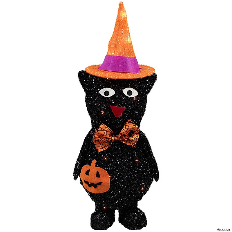 24 Lighted Black Cat in Witch's Hat Halloween Yard Decoration