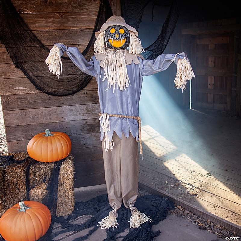 5 Ft. 6 Standing Animated Ghoulish Pumpkin Scarecrow Halloween Decoration
