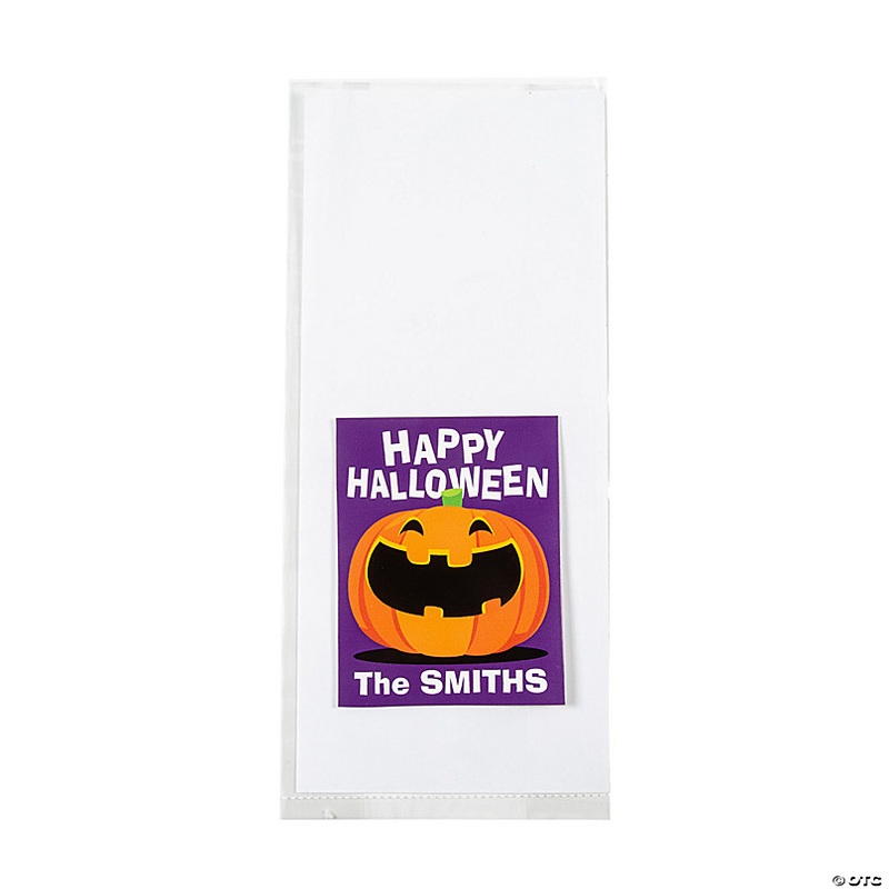 Bulk 50 Pc. Personalized Medium Jack-O-Lantern Cellophane Gift Bags Kit