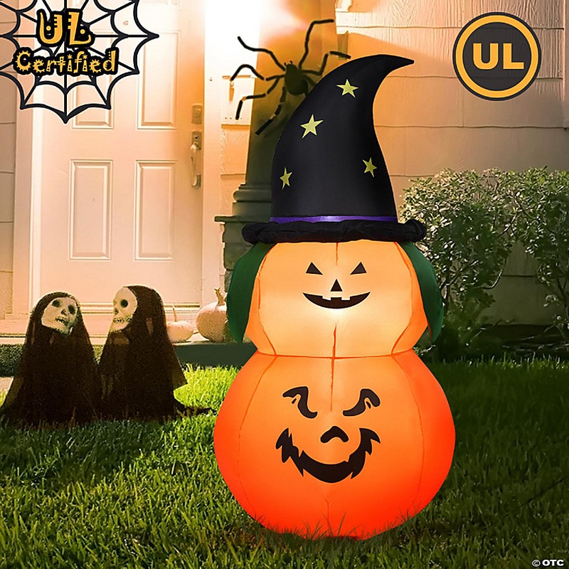 Costway 5ft Inflatable Halloween Pumpkin Decoration w/ LED Light Witch Hat