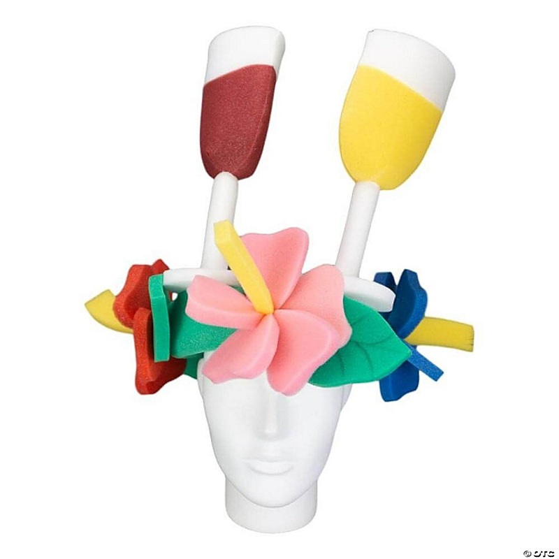 Foam Party Hats Hibiscus and Wine Headband - Photo Booth Prop - Party Favors -Halloween - Crazy Hat Day