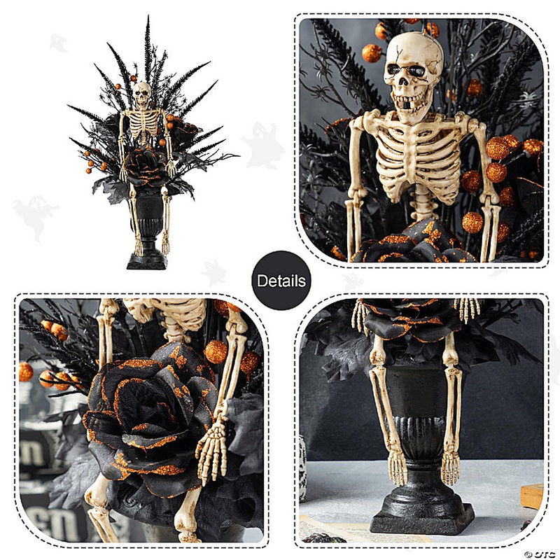 Glitzhome 22H Halloween Black Rose, Skeleton and Berry Urn Table Tree
