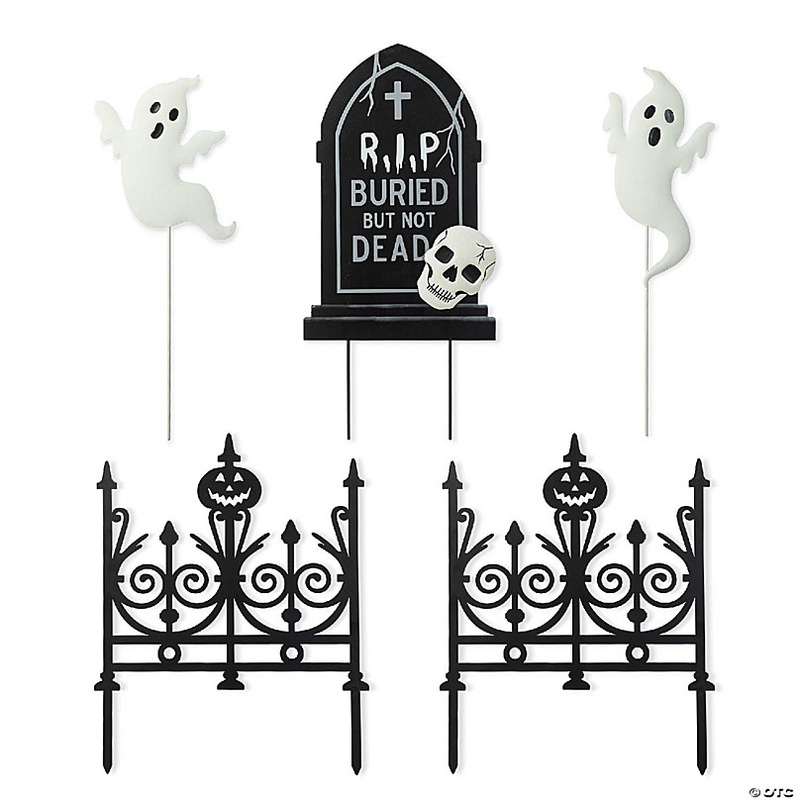 Glitzhome 24H Set of 5 Halloween Metal Graveyard Set Yard Stake(Two function)