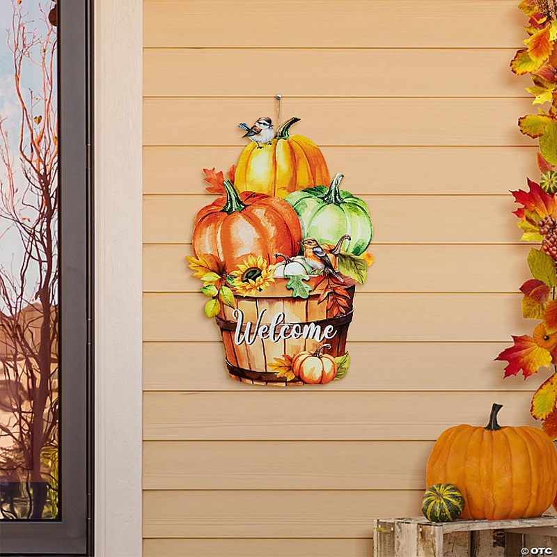 Glitzhome 30.25H Fall Metal Pumpkins with Barrel Yard Stake(KD, Two function)