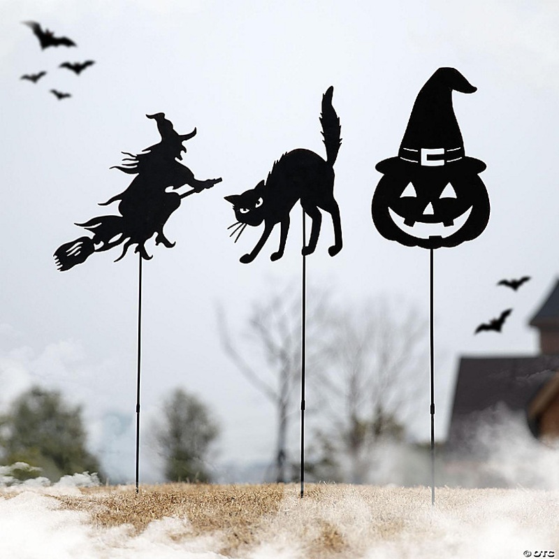 Glitzhome 36H Set of 3 Halloween Metal Silhouette Yard Stake or Hanging Decor  (KD, Two function)