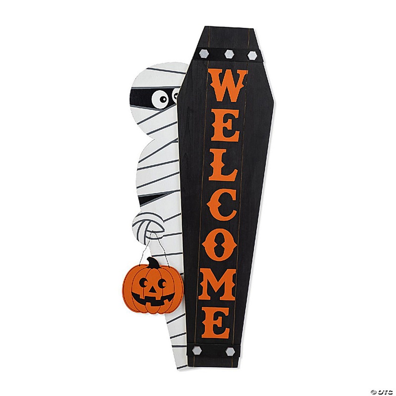 Glitzhome 38H & 42H Halloween Wood Mummy and Welcome Coffin Porch Decor, Two Function (S/2 or One Piece)