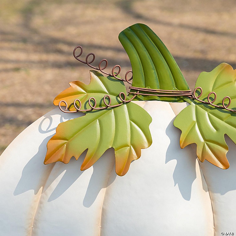 Glitzhome 39.5H Fall Oversized Metal Ivory Pumpkin Yard Stake or Wall Dcor or Standing Decor(KD, Three Function)