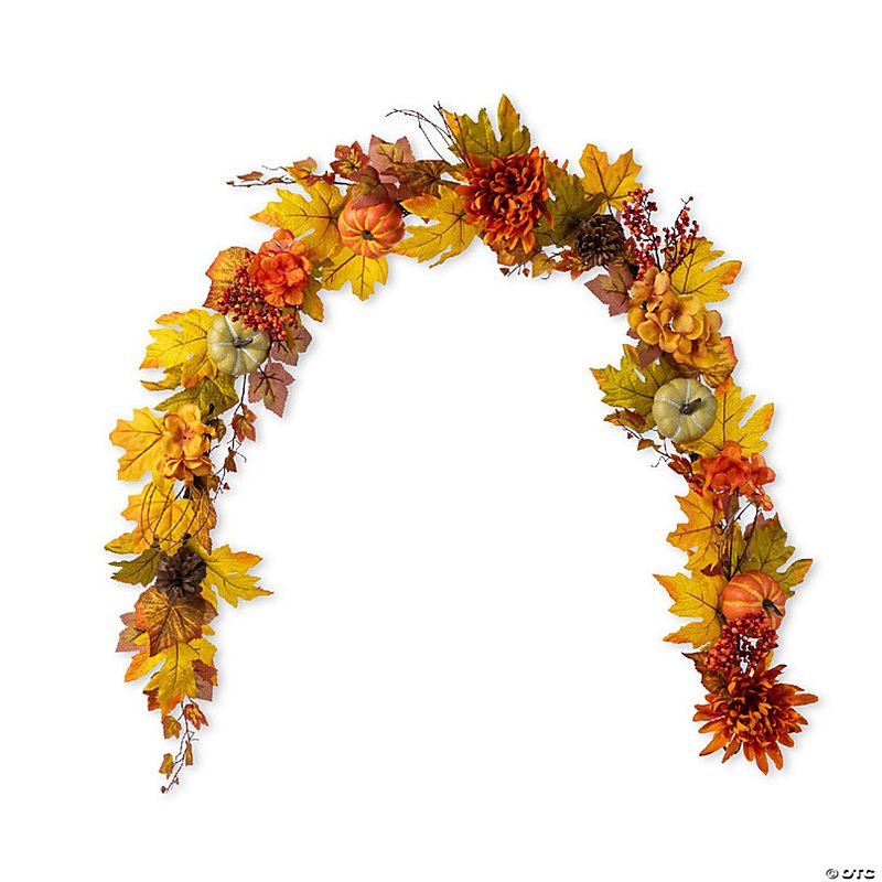 Glitzhome 72L Fall Dahlia Pumpkin, Leaf and Berry Garland